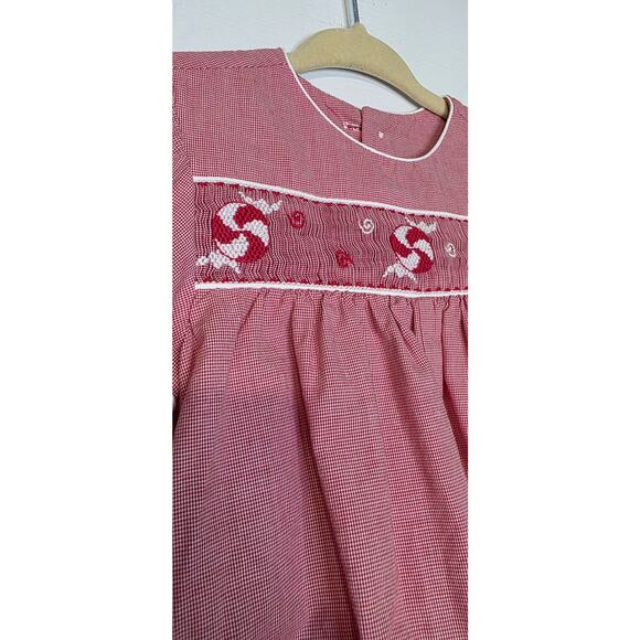 Beaux Et Belles Smocked Embroidered Christmas Peppermints Bubble Romper 6 mos - Picture 2 of 5